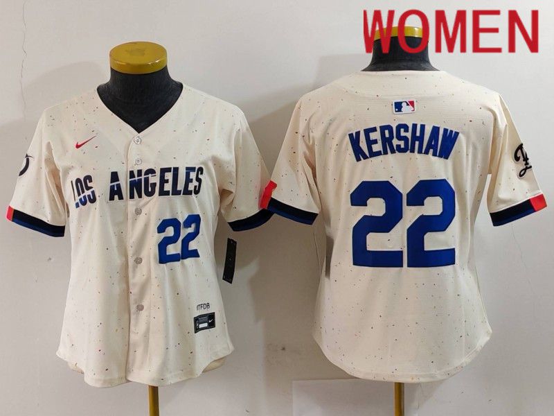 Women Los Angeles Dodgers #22 Kershaw Cream Fashion Nike Game MLB Jersey style 7012